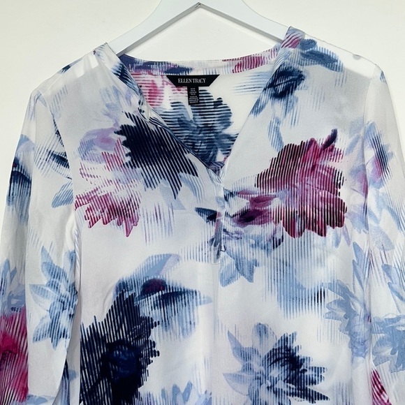 ELLEN Tracy White Floral Tunic, Medium - Picture 2 of 11